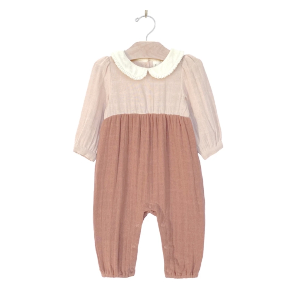 City Mouse Toddler Muslin Colorblock Long Romper - Copper (2T)